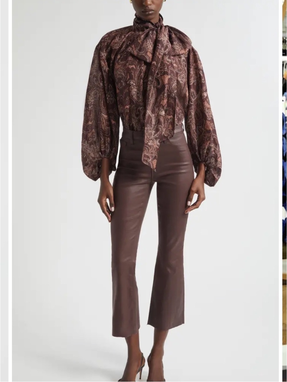 L’AGENCE Kendra Coated High Waist Crop Flare Jeans Chocolate Brown Size 23